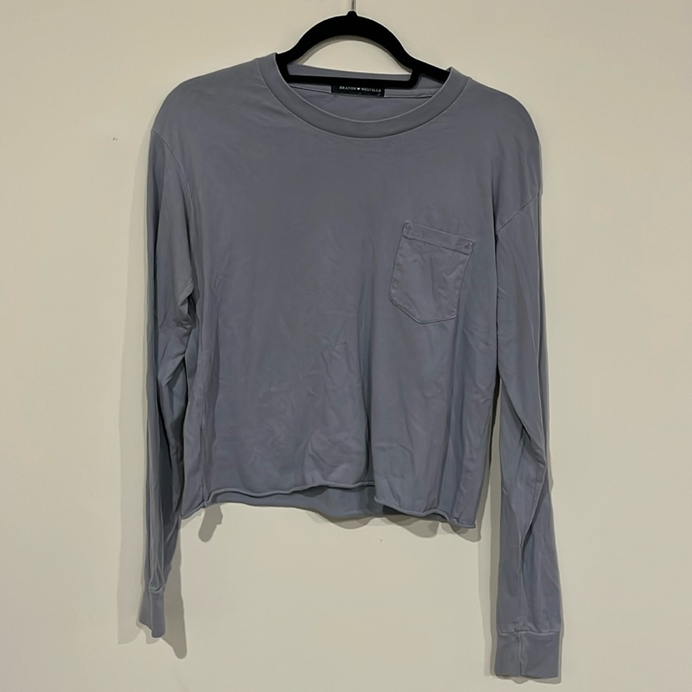 Brandy Melville blue l/s soft top w/ pocket o/s 20” length
